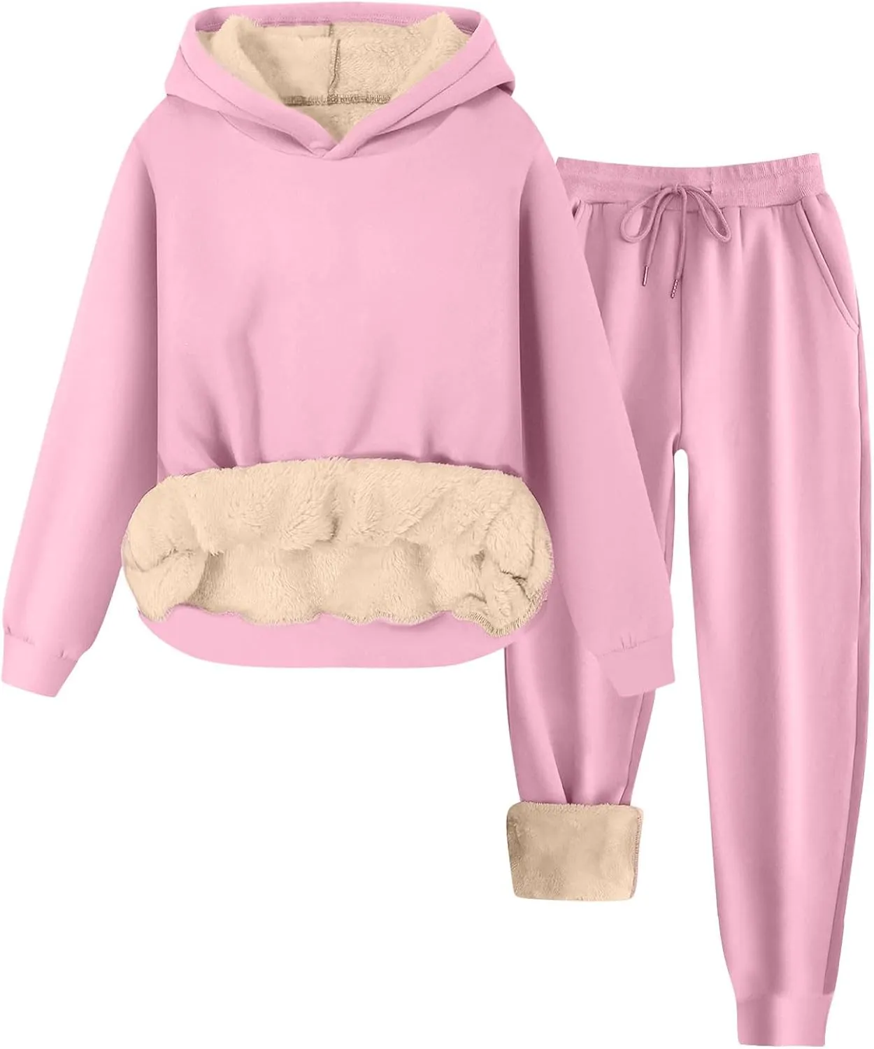 Womens 2 Piece Outfits Fleece Lined Hoodie Sweatsuit Sets Oversized Sweatshirt Warm Sweatshirts and Pants Sets