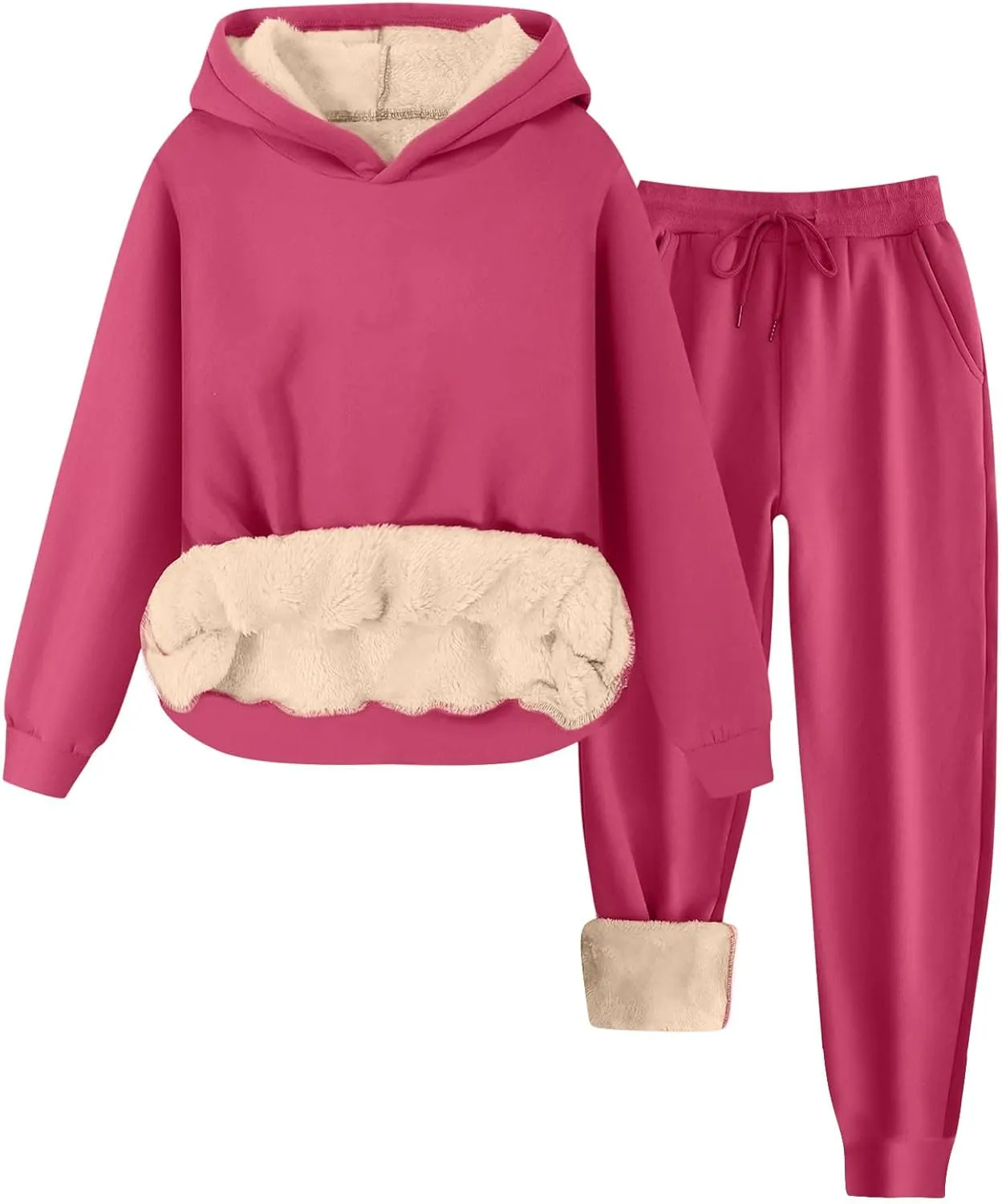 Womens 2 Piece Outfits Fleece Lined Hoodie Sweatsuit Sets Oversized Sweatshirt Warm Sweatshirts and Pants Sets