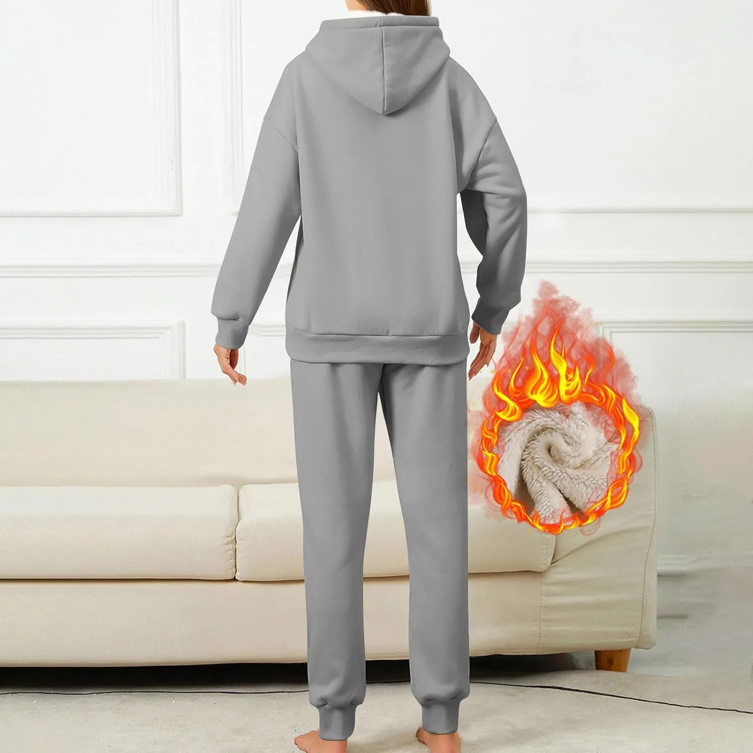 Womens 2 Piece Outfits Fleece Lined Hoodie Sweatsuit Sets Oversized Sweatshirt Warm Sweatshirts and Pants Sets