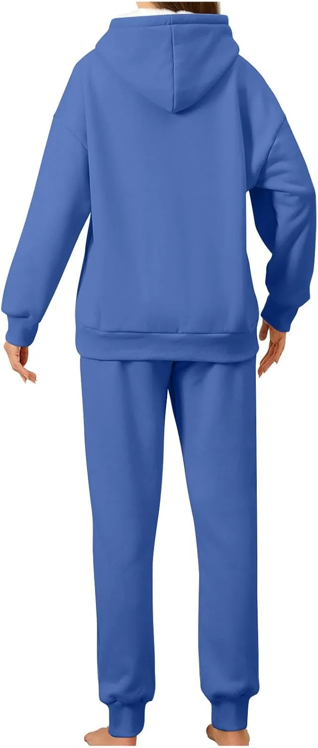 Womens 2 Piece Outfits Fleece Lined Hoodie Sweatsuit Sets Oversized Sweatshirt Warm Sweatshirts and Pants Sets