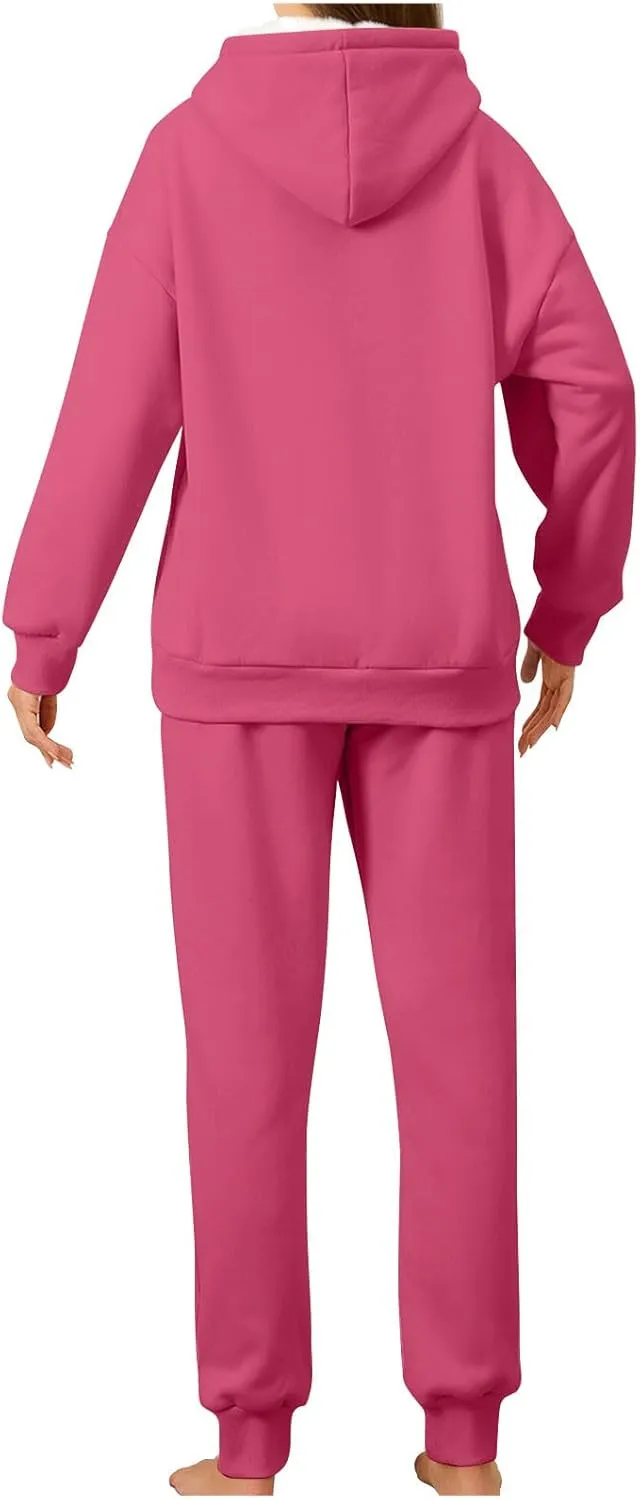 Womens 2 Piece Outfits Fleece Lined Hoodie Sweatsuit Sets Oversized Sweatshirt Warm Sweatshirts and Pants Sets