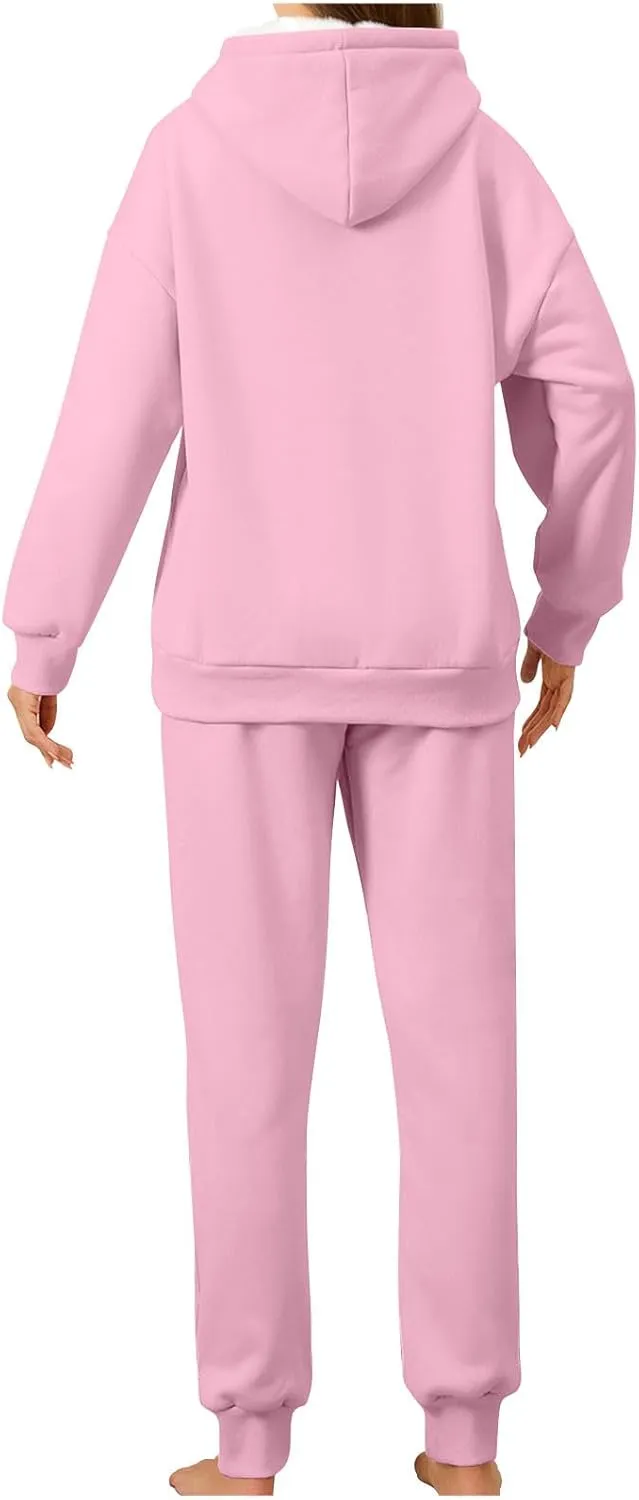 Womens 2 Piece Outfits Fleece Lined Hoodie Sweatsuit Sets Oversized Sweatshirt Warm Sweatshirts and Pants Sets