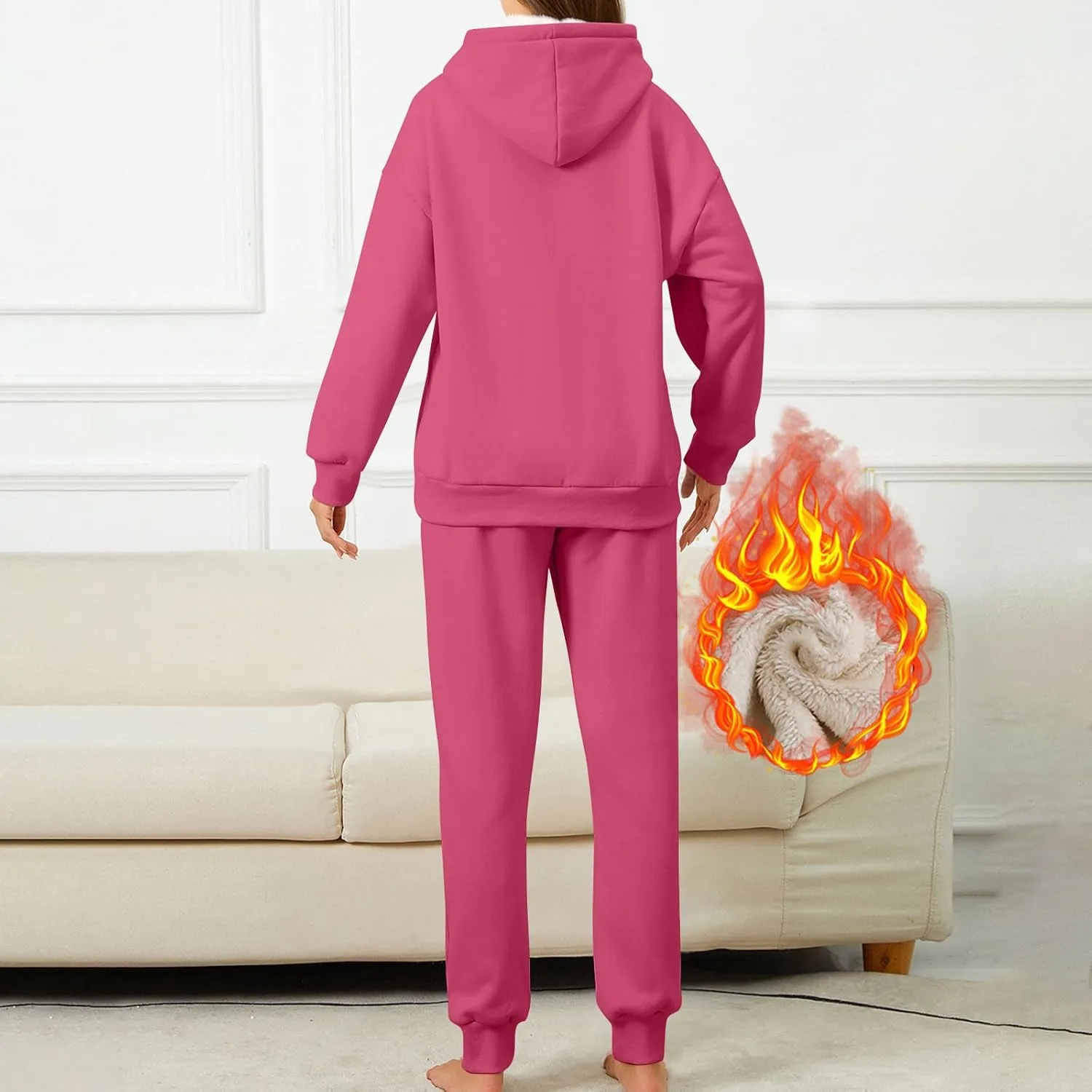 Womens 2 Piece Outfits Fleece Lined Hoodie Sweatsuit Sets Oversized Sweatshirt Warm Sweatshirts and Pants Sets