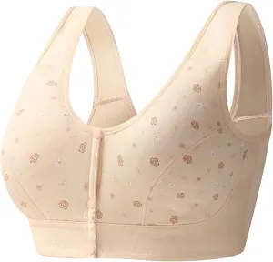 Women's Bras Floral Print Wireless Bras for Large Breasted Women Plus Size Push Up Snap Front Tank Straps Nursing Bra
