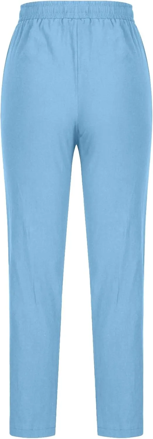 Women's Casual Linen Pants Loose Straight Leg Pants Summer Lightweight Pants Drawstring Waist Pants Lounge Trousers
