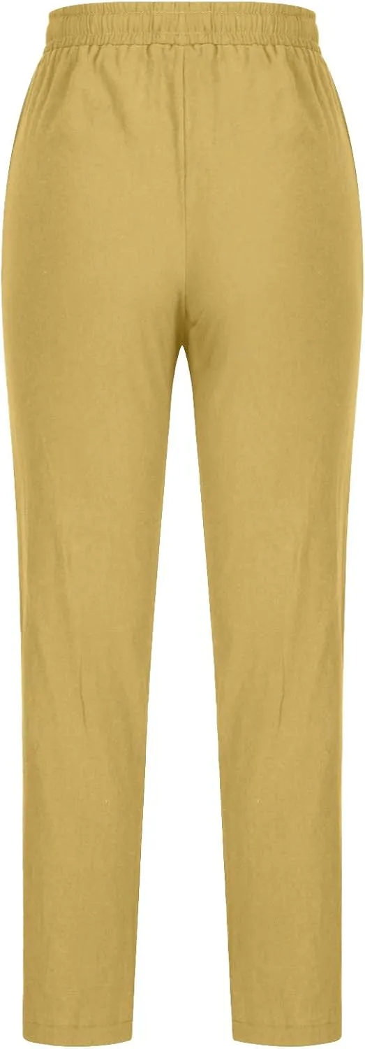 Women's Casual Linen Pants Loose Straight Leg Pants Summer Lightweight Pants Drawstring Waist Pants Lounge Trousers