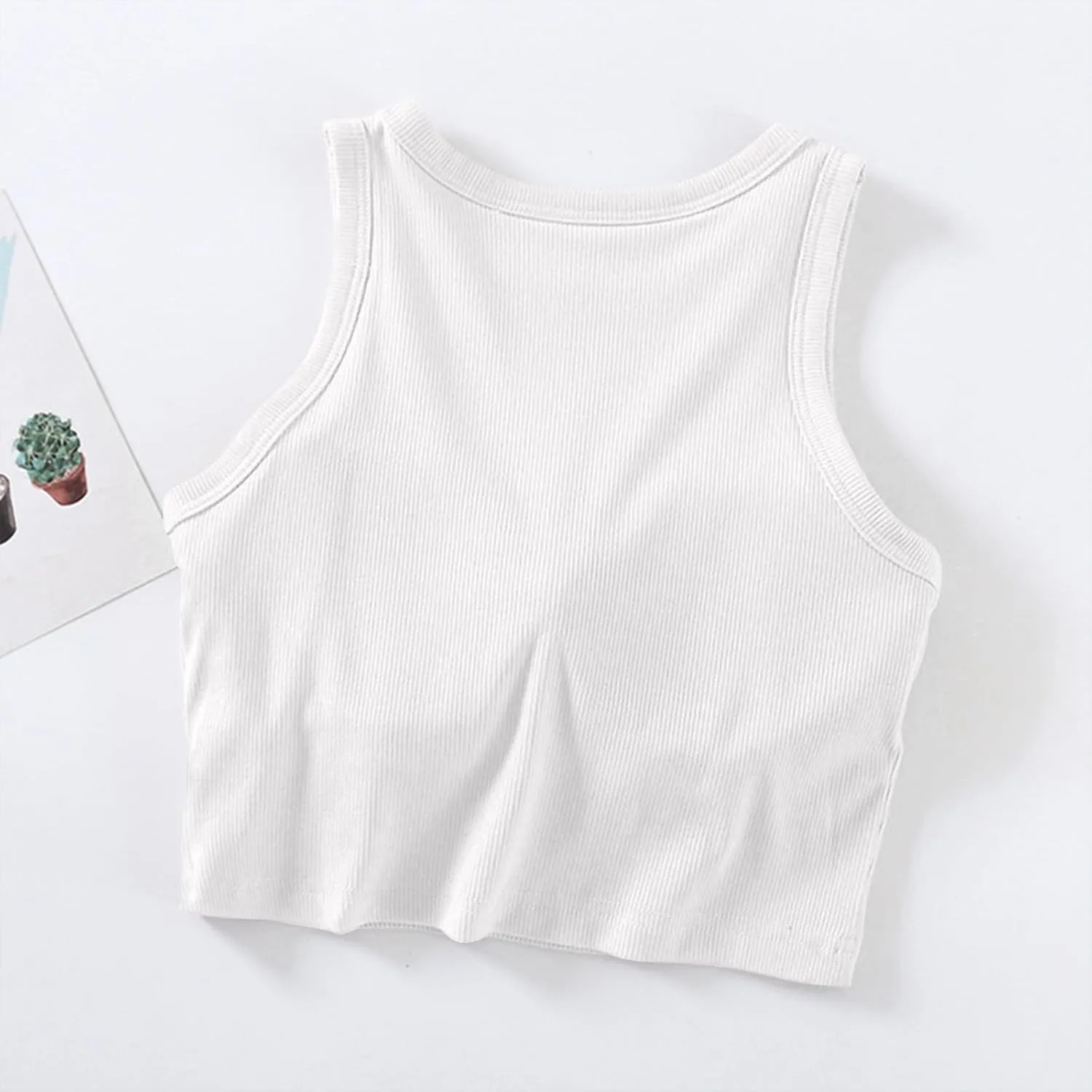 Women's Crop Tank Tops with Shelf Bras Casual Seamless Workout Yoga Bra Round Neck Padded Solid Athletic Tops