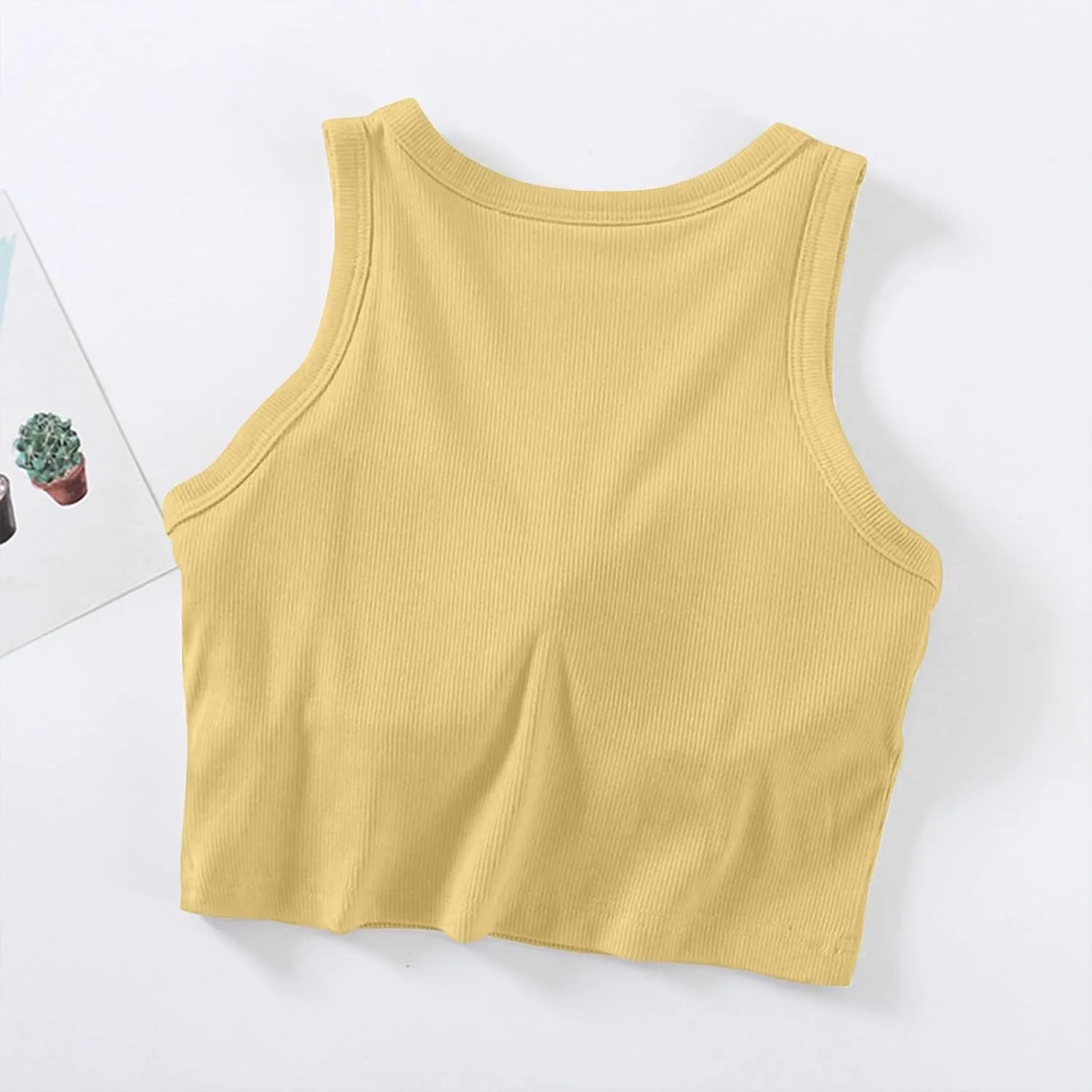 Women's Crop Tank Tops with Shelf Bras Casual Seamless Workout Yoga Bra Round Neck Padded Solid Athletic Tops