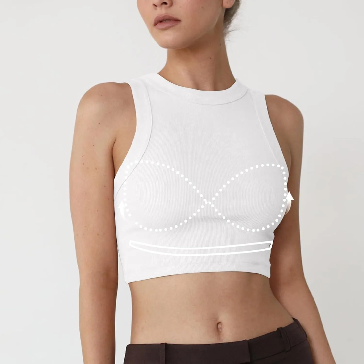 Women's Crop Tank Tops with Shelf Bras Casual Seamless Workout Yoga Bra Round Neck Padded Solid Athletic Tops