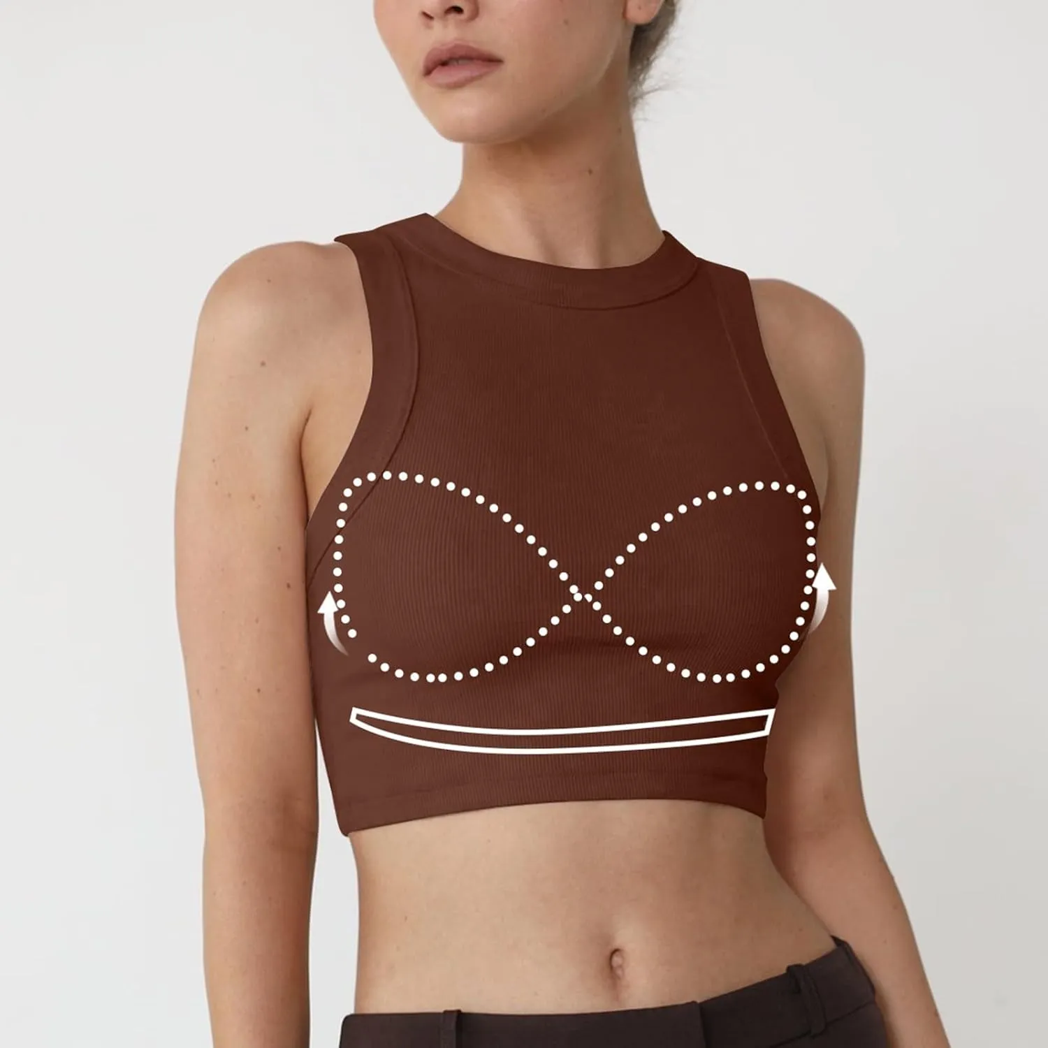 Women's Crop Tank Tops with Shelf Bras Casual Seamless Workout Yoga Bra Round Neck Padded Solid Athletic Tops
