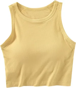 Women's Crop Tank Tops with Shelf Bras Casual Seamless Workout Yoga Bra Round Neck Padded Solid Athletic Tops