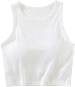 Women's Crop Tank Tops with Shelf Bras Casual Seamless Workout Yoga Bra Round Neck Padded Solid Athletic Tops