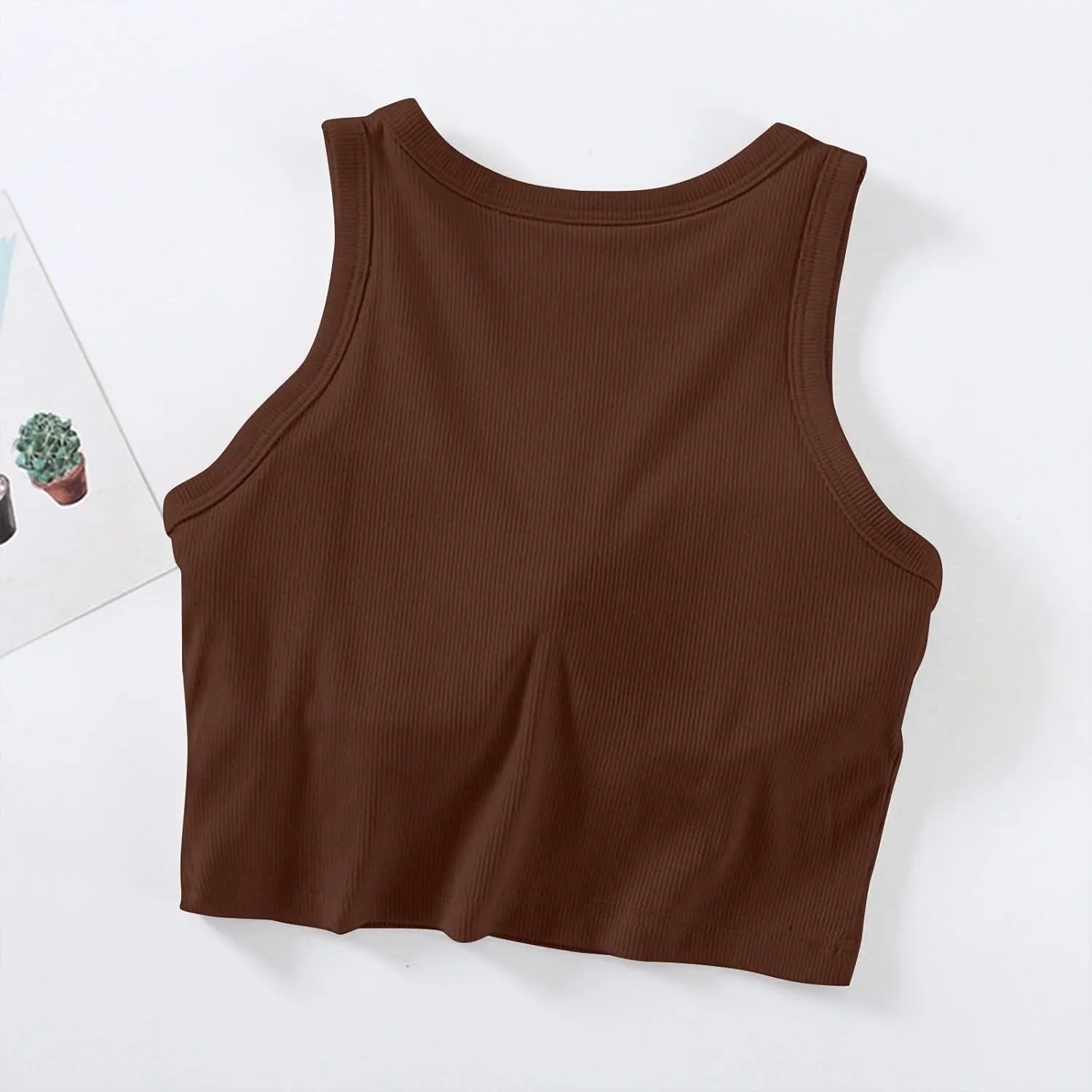 Women's Crop Tank Tops with Shelf Bras Casual Seamless Workout Yoga Bra Round Neck Padded Solid Athletic Tops