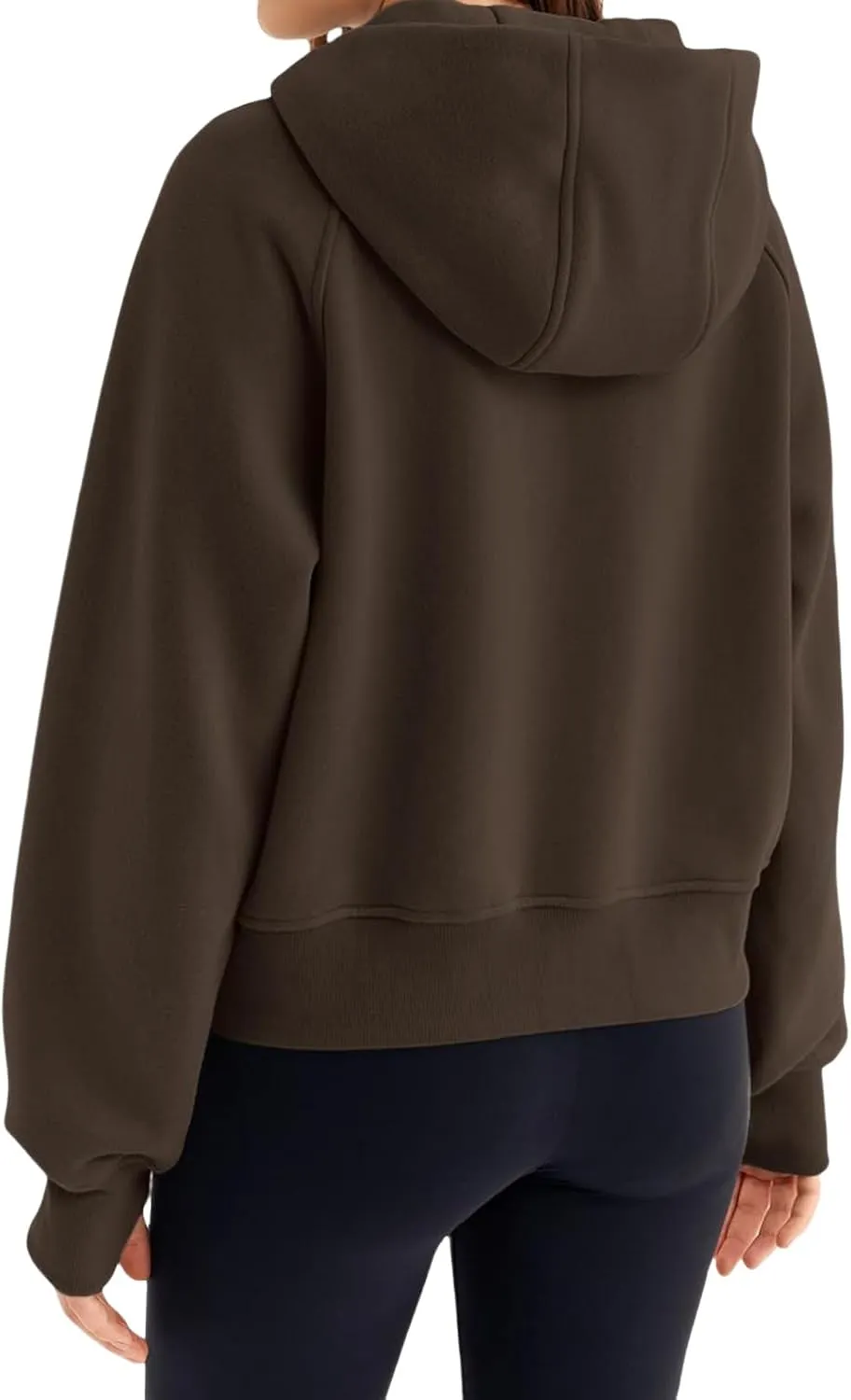 Womens Cropped Jacket Casual Zip Up Sweatshirts Long Sleeve Fleece Hoodies Loose Fit Pockets Hoodies with Thumb Hole