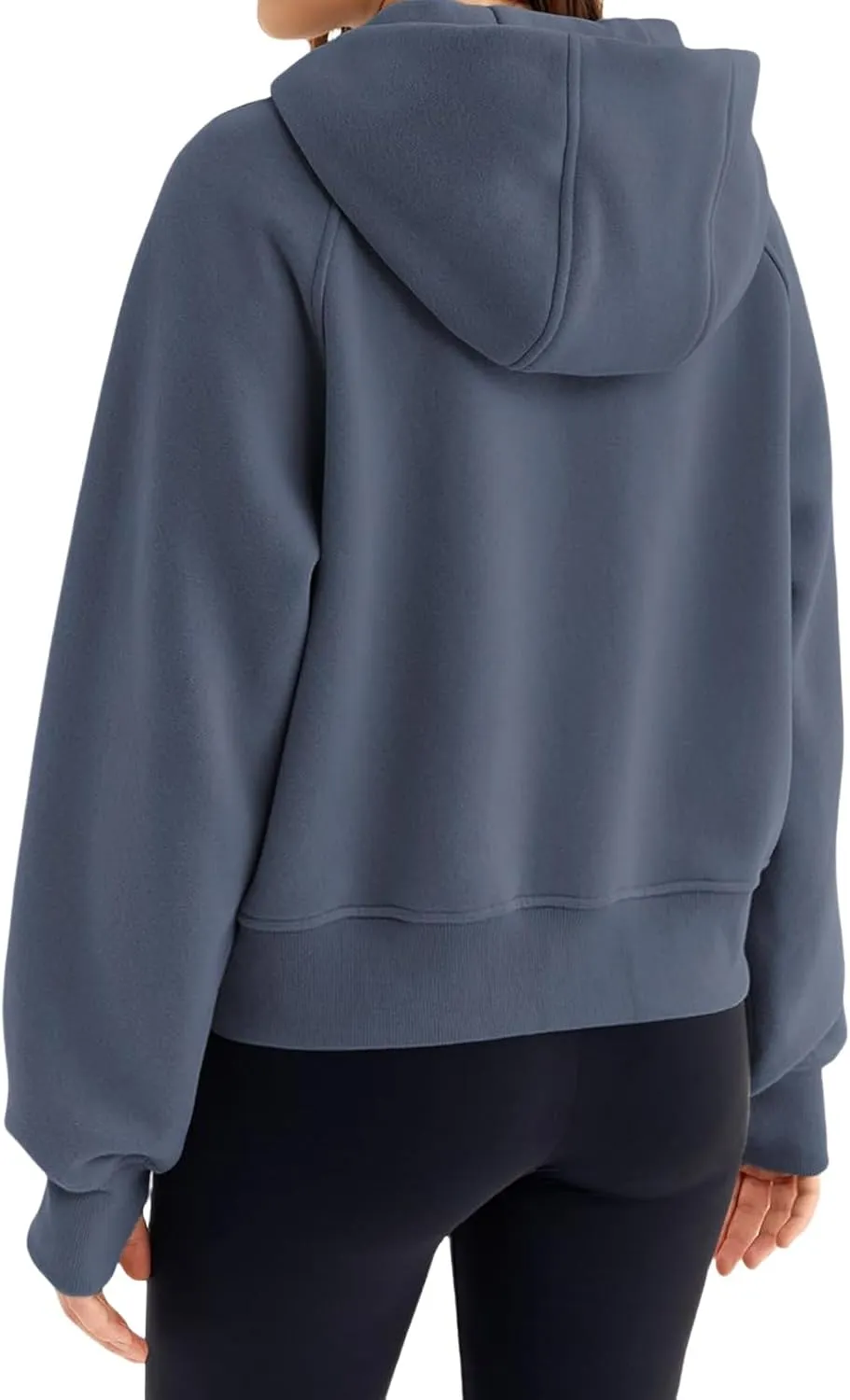 Womens Cropped Jacket Casual Zip Up Sweatshirts Long Sleeve Fleece Hoodies Loose Fit Pockets Hoodies with Thumb Hole