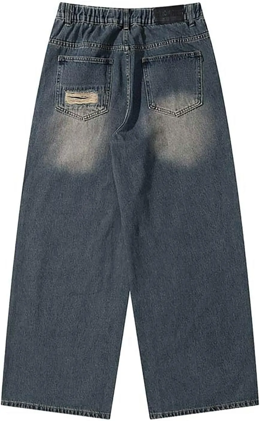Women's Flare Jeans Irregular Strap Jeans Loose Wide Leg Pants Jeans, S-4XL