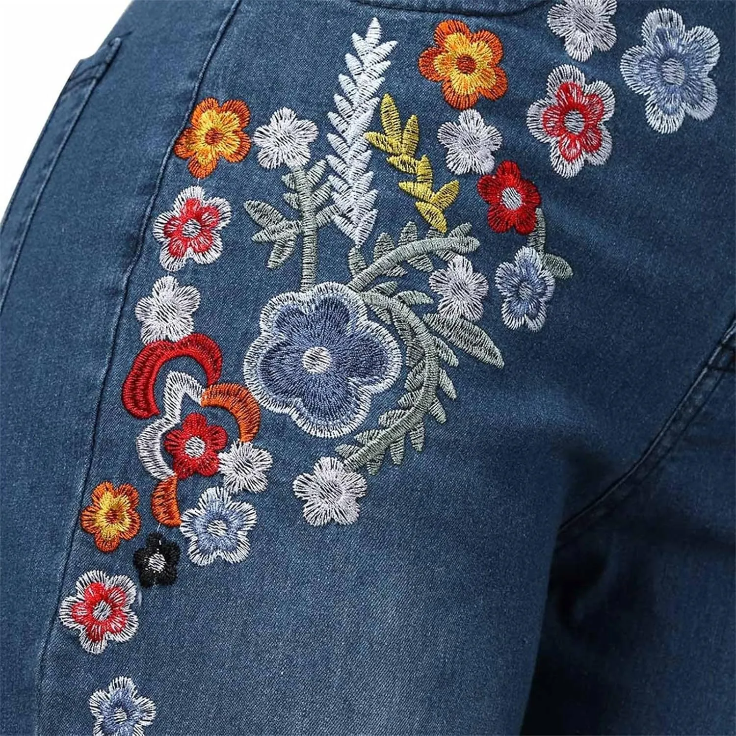 Womens Flared Jeans High Waisted Bell Bottom Jeans 70s Retro Jeans Lightweight Denim Pants Embroidered Bootcut Jeans
