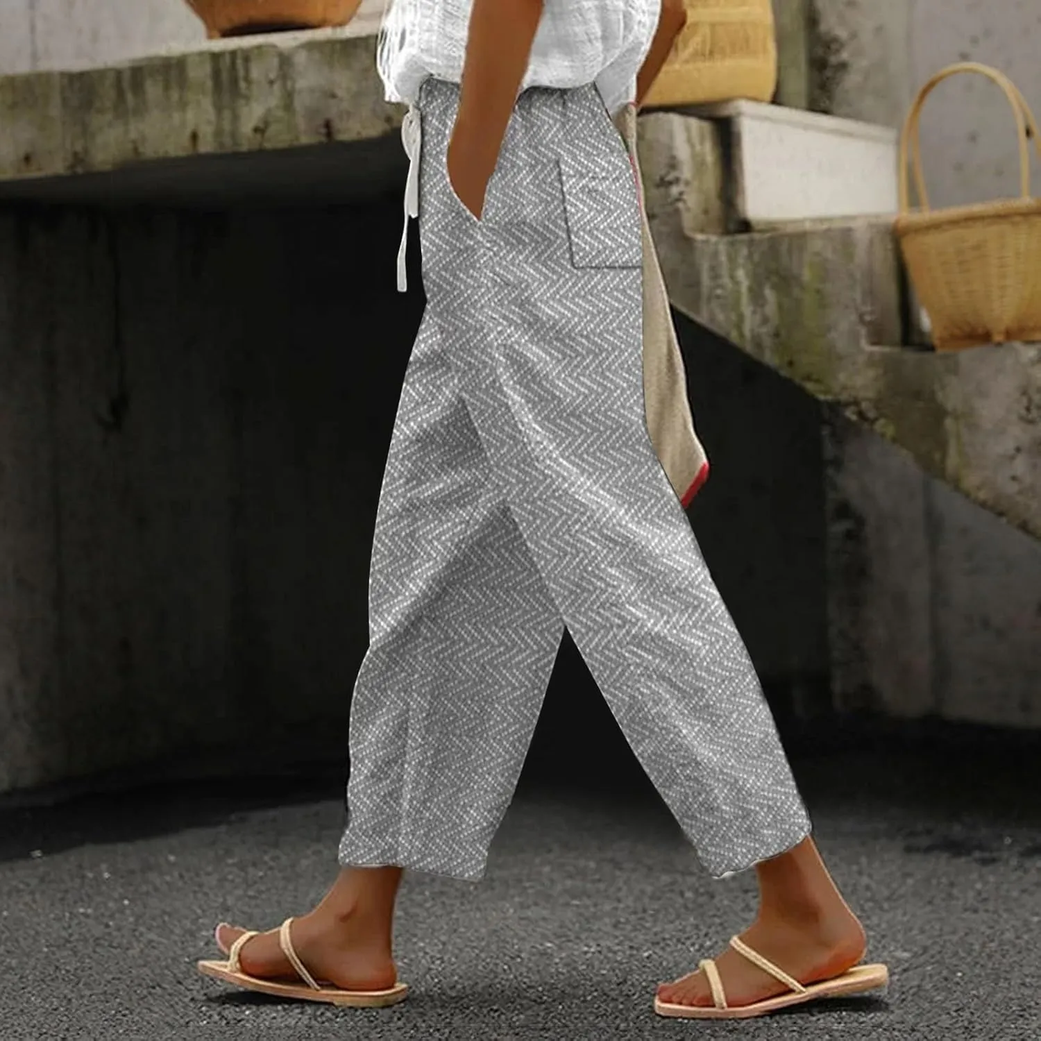 Women's Linen Pants 2024 Summer Drawstring Pants with Pockets Women Wide Leg Pants Swimsuits for Woman Pants Boho