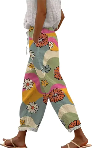 Women's Linen Pants 2024 Summer Drawstring Pants with Pockets Women Wide Leg Pants Swimsuits for Woman Pants Boho
