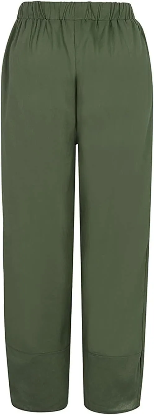 Women's Pants Casual Summer Elastic High Waist Linen Pants Straight Leg Wide Leg Cropped Pants Yoga Pants Plus