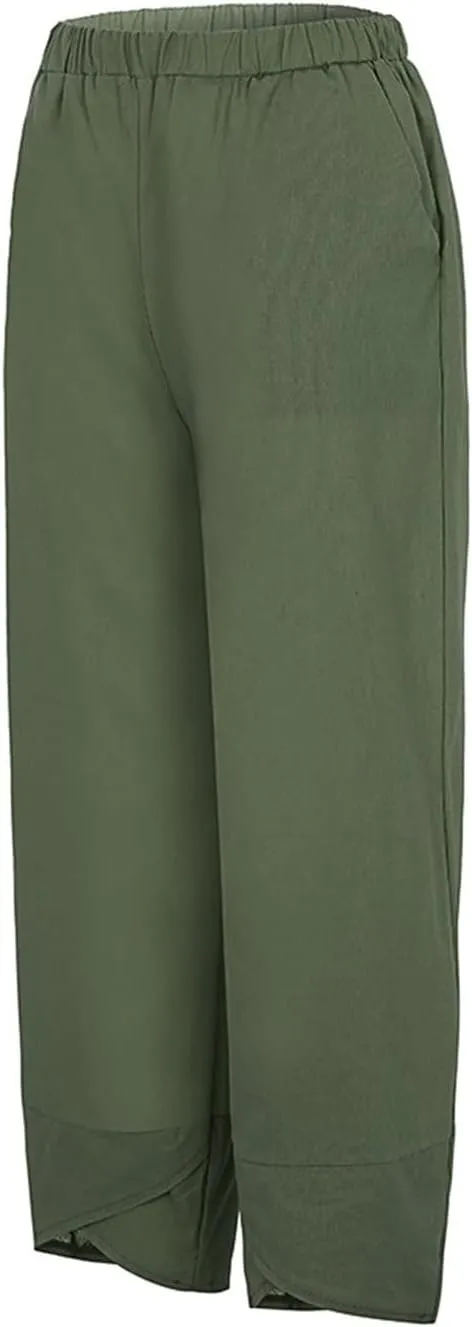 Women's Pants Casual Summer Elastic High Waist Linen Pants Straight Leg Wide Leg Cropped Pants Yoga Pants Plus