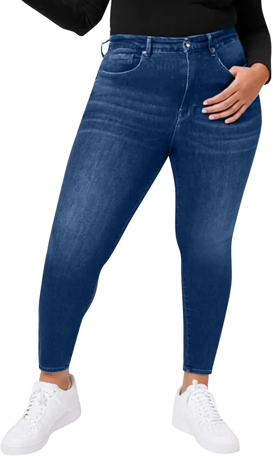 Womens Plus Size Jeans Stretch Sculpting High Waisted Jeans Casual Slim Fit Ankle Jeans 2024 Skinny Denim Curvy Jeans