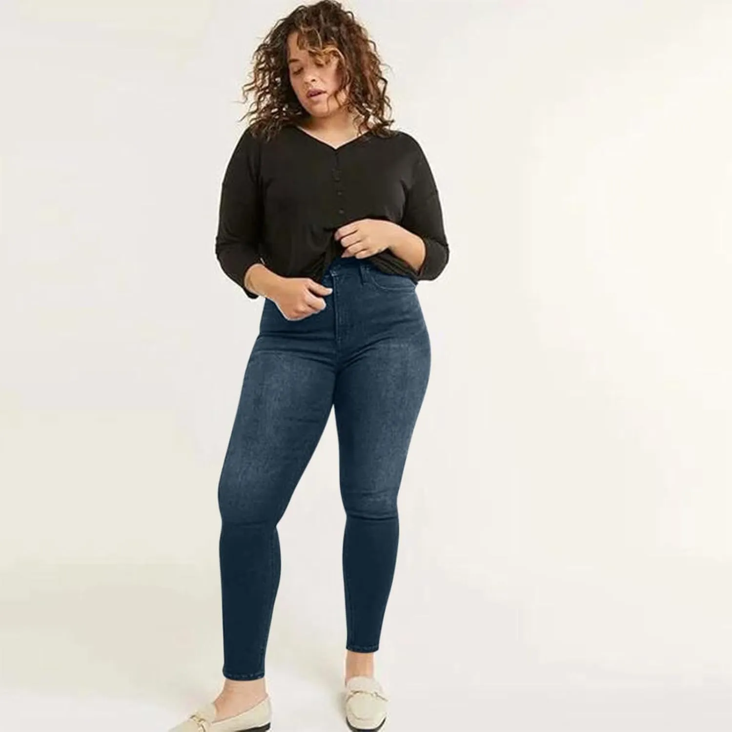 Womens Plus Size Jeans Stretch Sculpting High Waisted Jeans Casual Slim Fit Ankle Jeans 2024 Skinny Denim Curvy Jeans