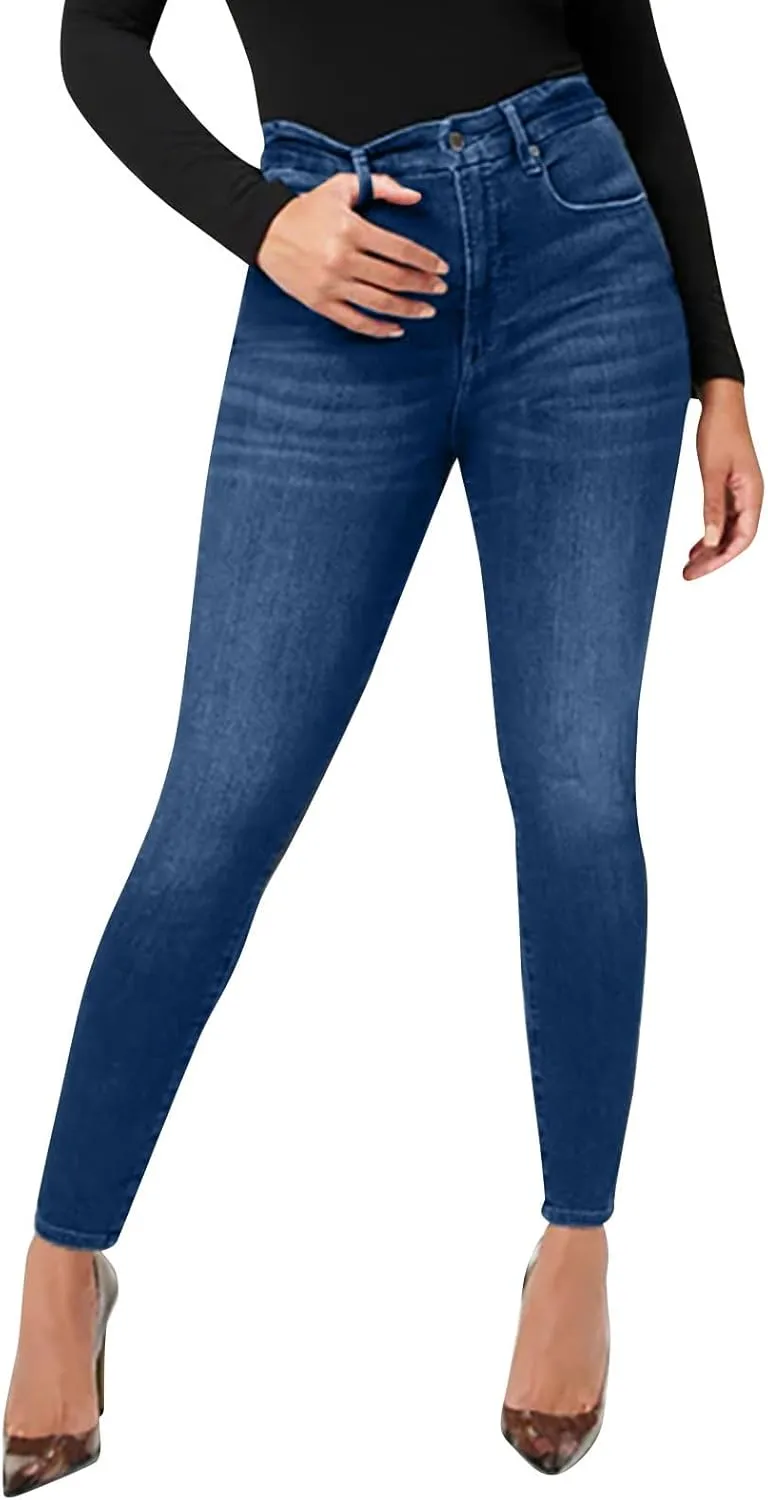 Womens Plus Size Jeans Stretch Sculpting High Waisted Jeans Casual Slim Fit Ankle Jeans 2024 Skinny Denim Curvy Jeans