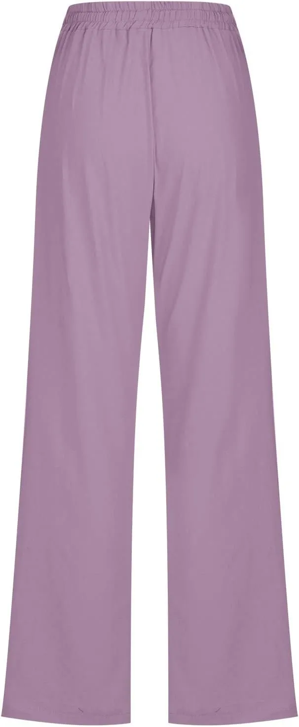Women's Plus Size Summer Pants Straight Leg Linen Pants High Waisted Pants Loose Beach Pants Casual Vacation Trousers