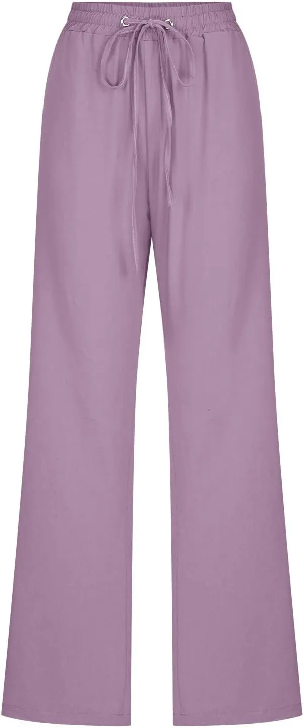 Women's Plus Size Summer Pants Straight Leg Linen Pants High Waisted Pants Loose Beach Pants Casual Vacation Trousers