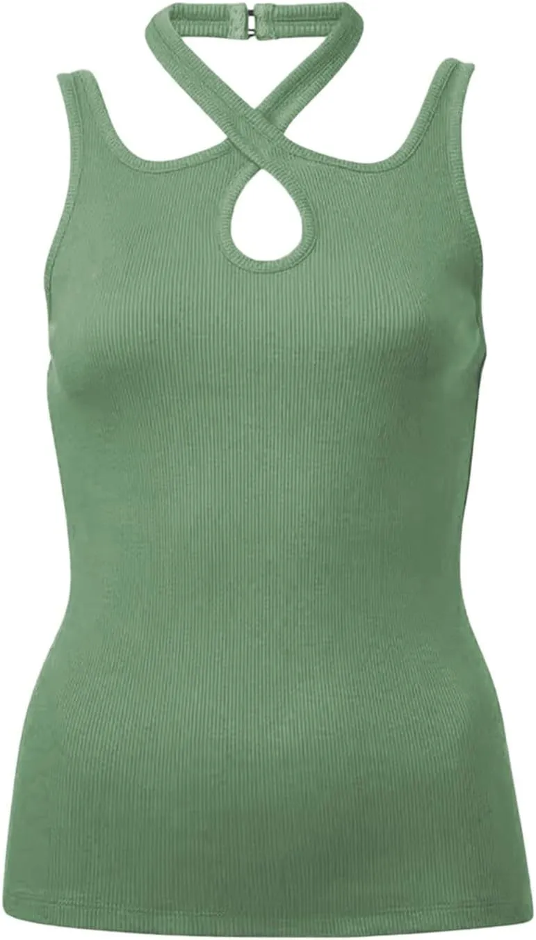 Women's Sexy Strap Neck Tank Tops Summer Casual Basic Tee Shirts 2025 Trendy Y2k Tops Outfits Slim Fit