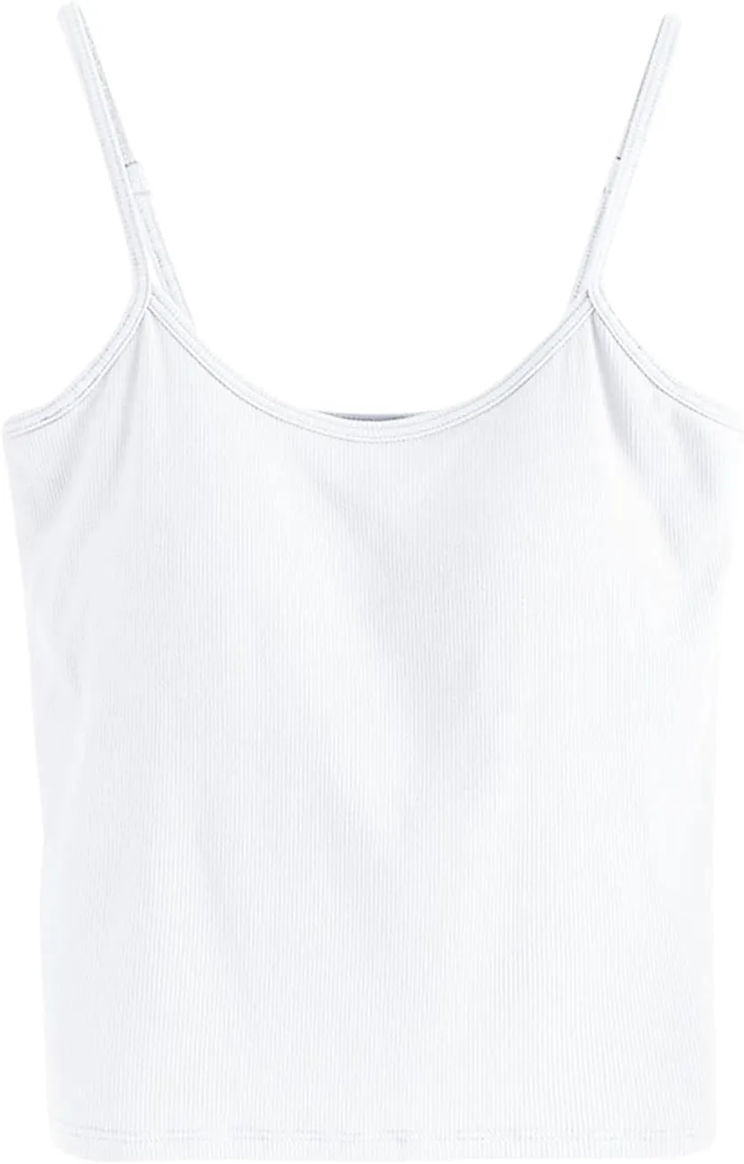 Womens Short Camisole with Built in Bra Modal Crop Tops Adjustable Spaghetti Strap Tank Tops