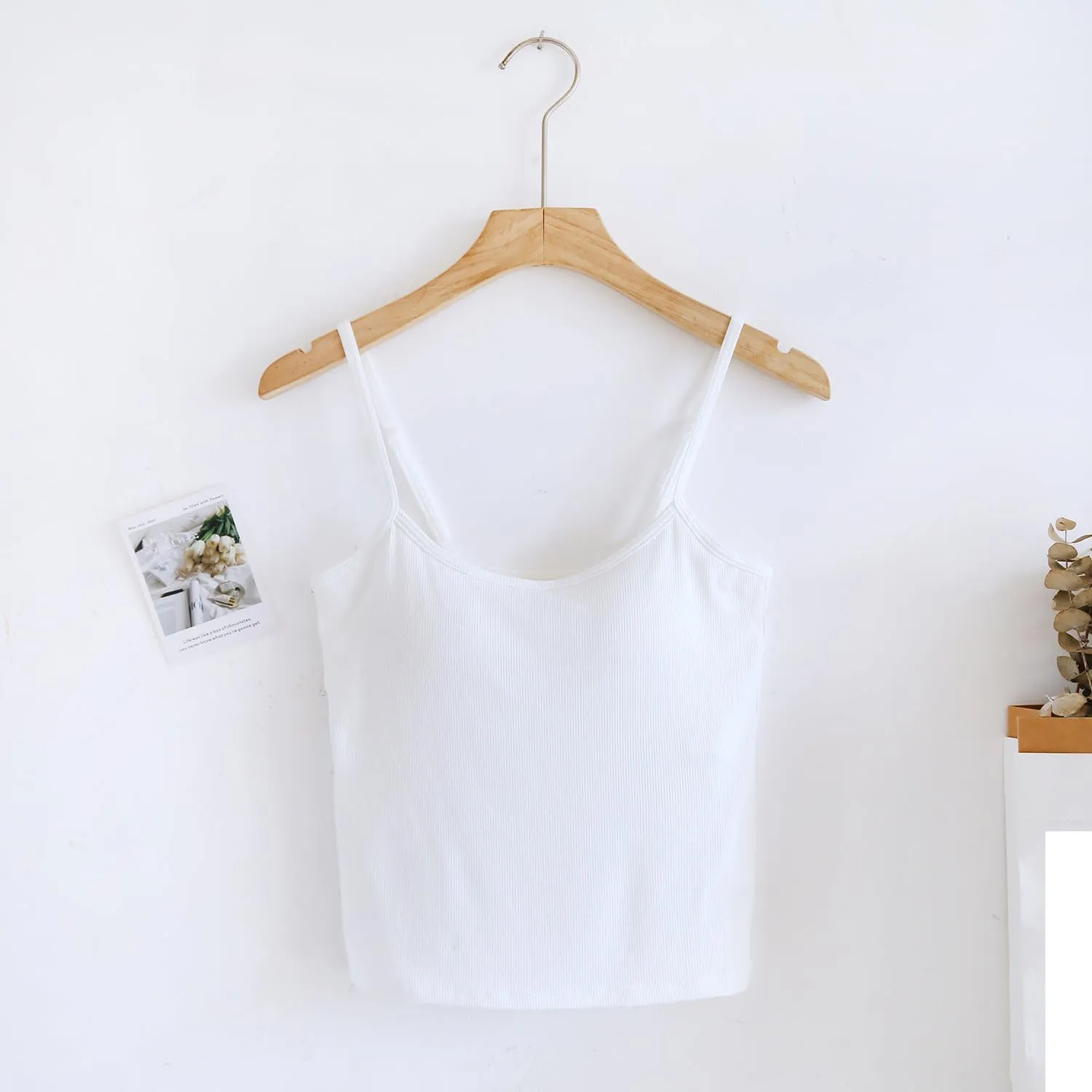 Womens Short Camisole with Built in Bra Modal Crop Tops Adjustable Spaghetti Strap Tank Tops