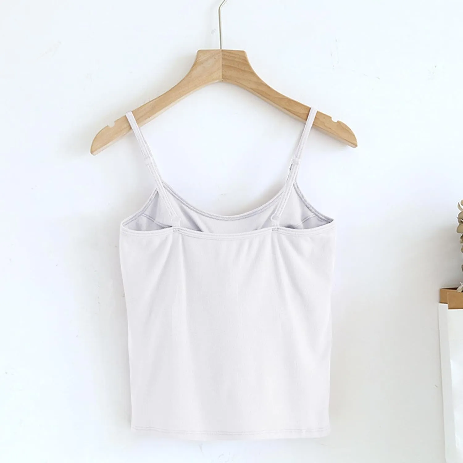 Womens Short Camisole with Built in Bra Modal Crop Tops Adjustable Spaghetti Strap Tank Tops