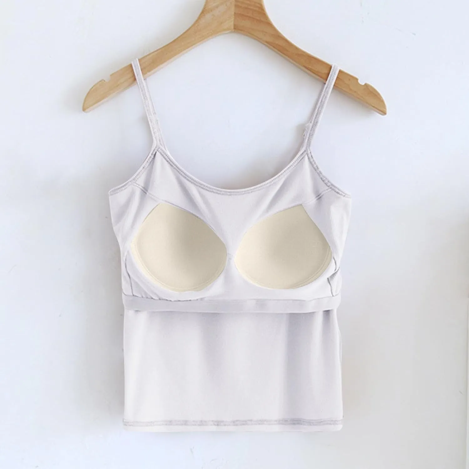 Womens Short Camisole with Built in Bra Modal Crop Tops Adjustable Spaghetti Strap Tank Tops