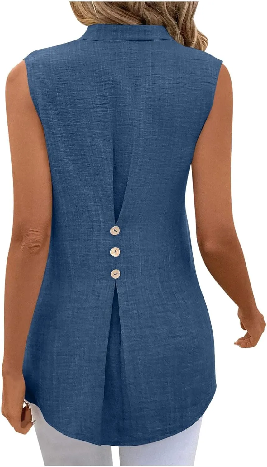 Womens Sleeveless Tops Cotton Linen Loose Fit V-Neck Tank Tops Vintage Country Basic Vacation Blouses