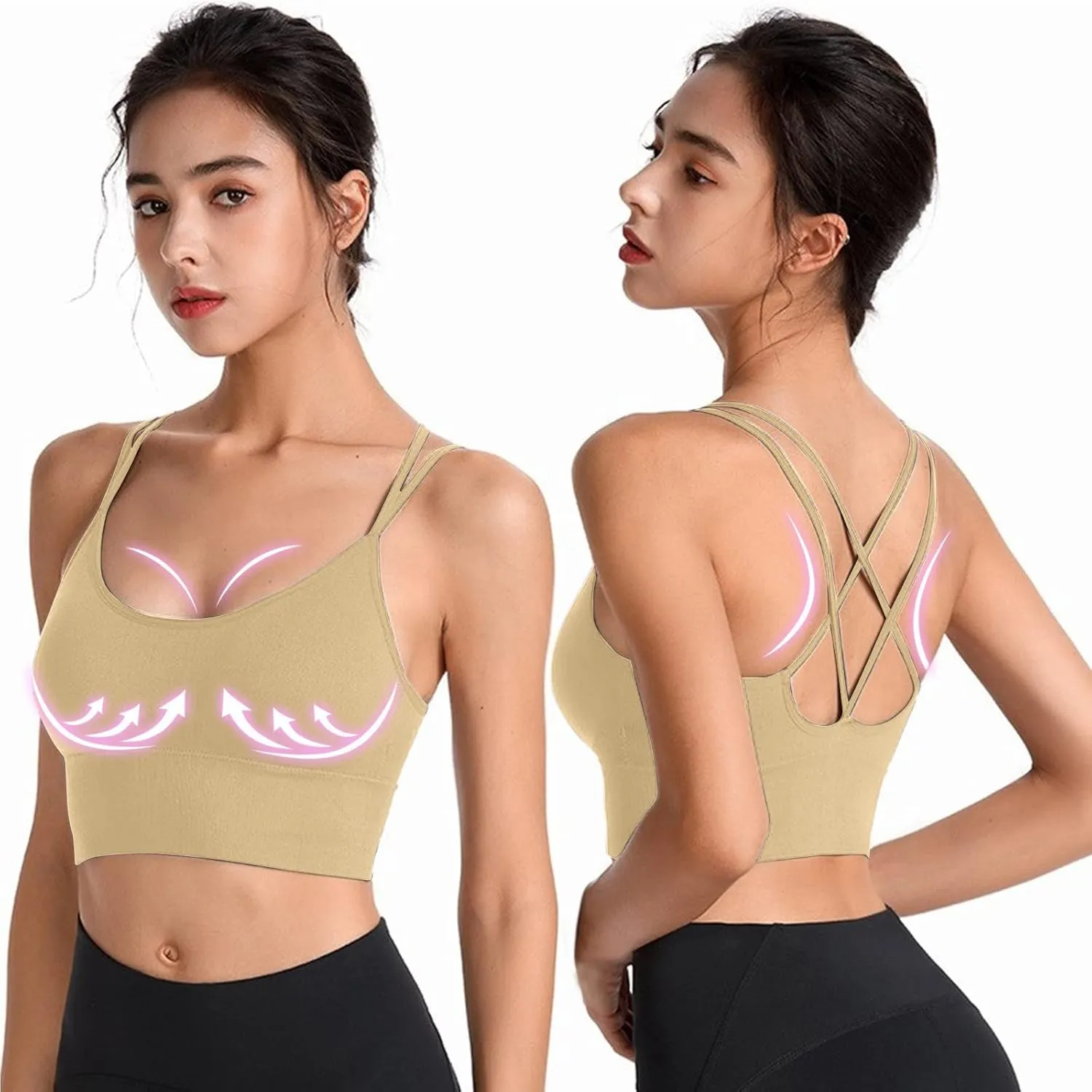 Womens Sports Bras Cross Back Workout Bras Quick Dry Shockproof Running Fitness Bra for Yoga Fitness