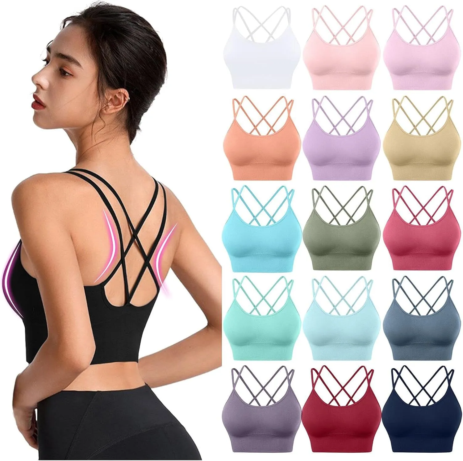 Womens Sports Bras Cross Back Workout Bras Quick Dry Shockproof Running Fitness Bra for Yoga Fitness