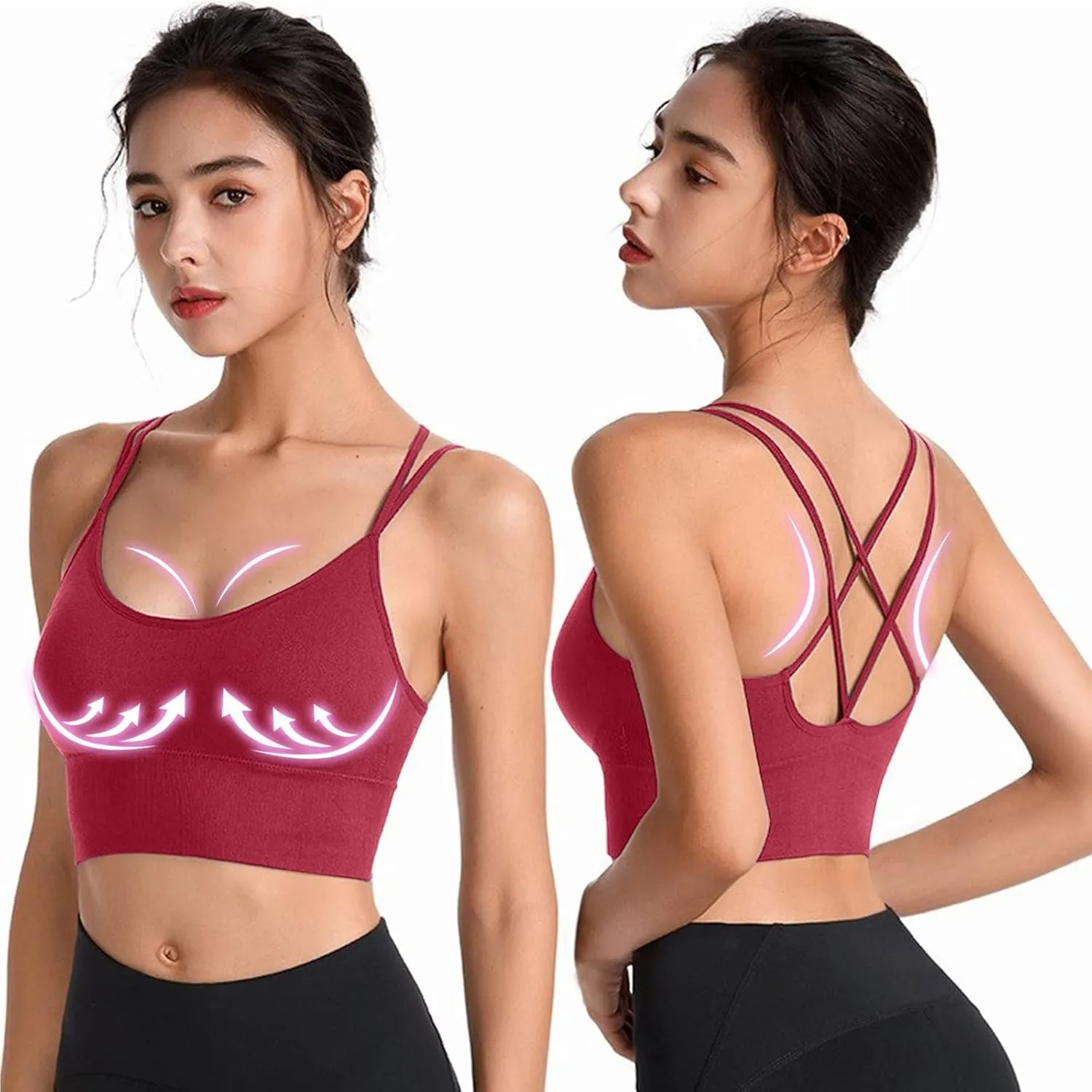 Womens Sports Bras Cross Back Workout Bras Quick Dry Shockproof Running Fitness Bra for Yoga Fitness