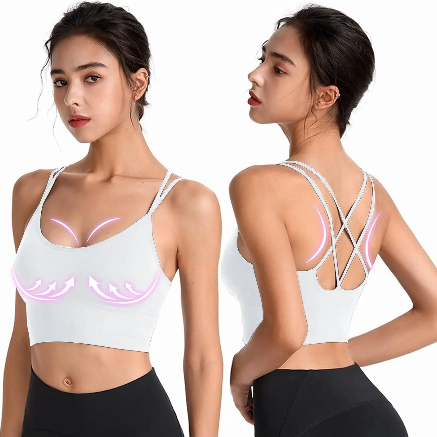 Womens Sports Bras Cross Back Workout Bras Quick Dry Shockproof Running Fitness Bra for Yoga Fitness