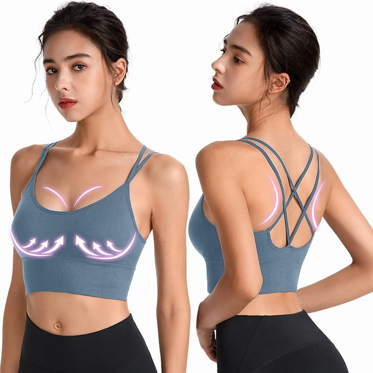 Womens Sports Bras Cross Back Workout Bras Quick Dry Shockproof Running Fitness Bra for Yoga Fitness