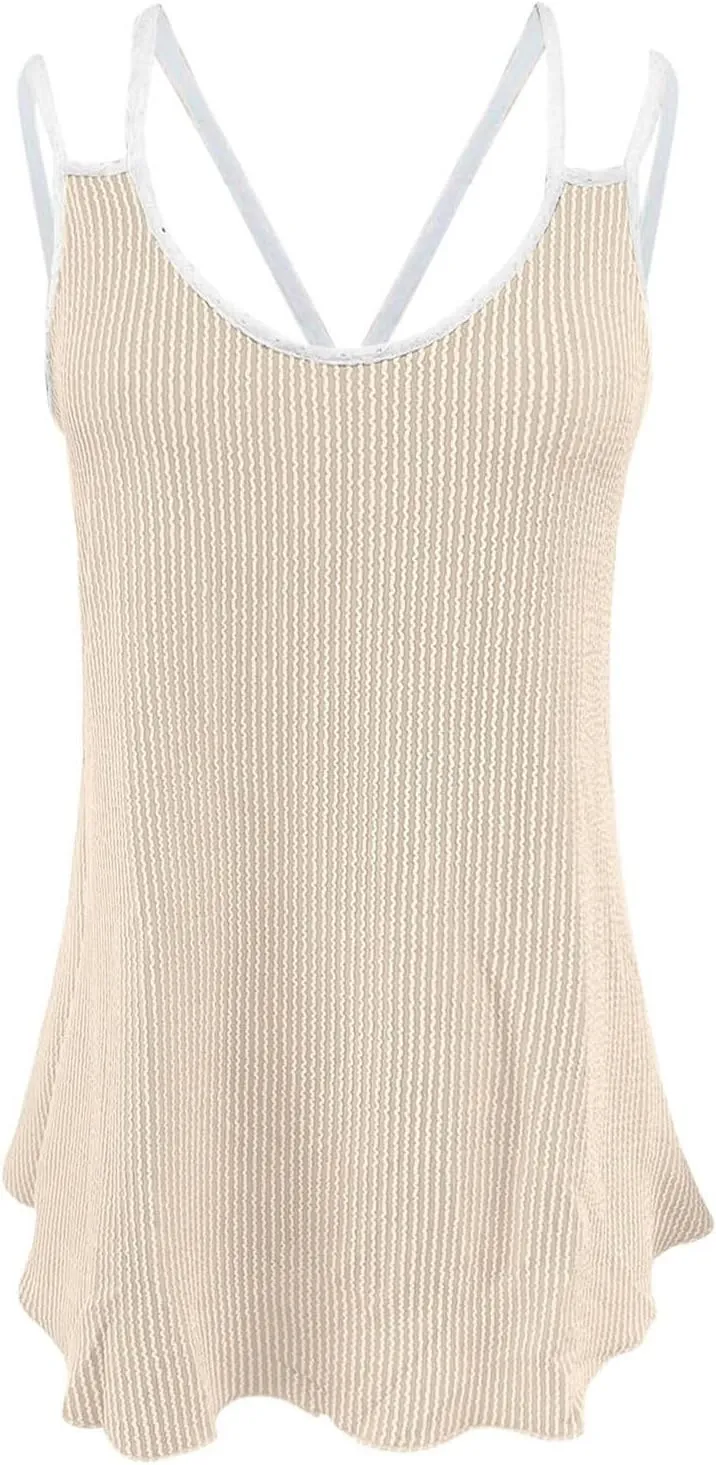 Women's Spring And Summer Color Contrast Round Neck Vest Loose Top Crop Top