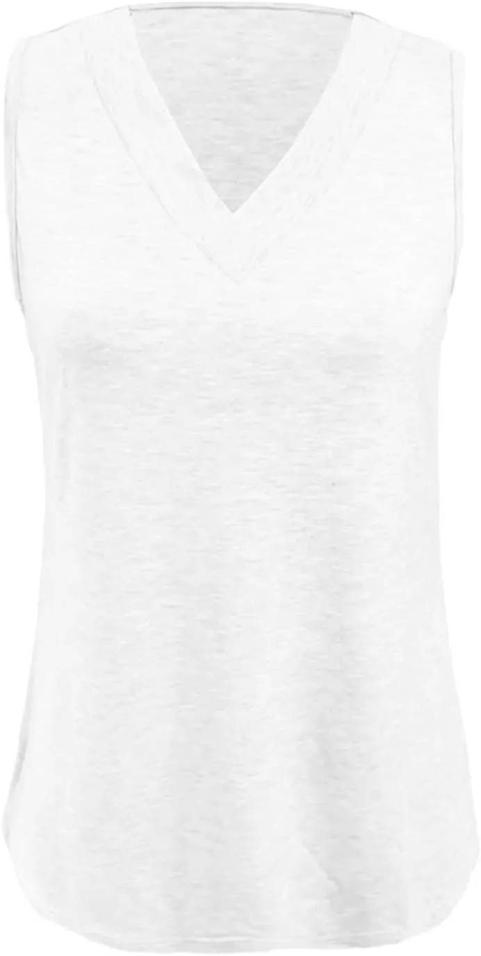 Womens Summer Tank Top Solid Color 2025 Vacation Sleeveless V Neck Loose Tee Beach Clothes Fashion Outfits