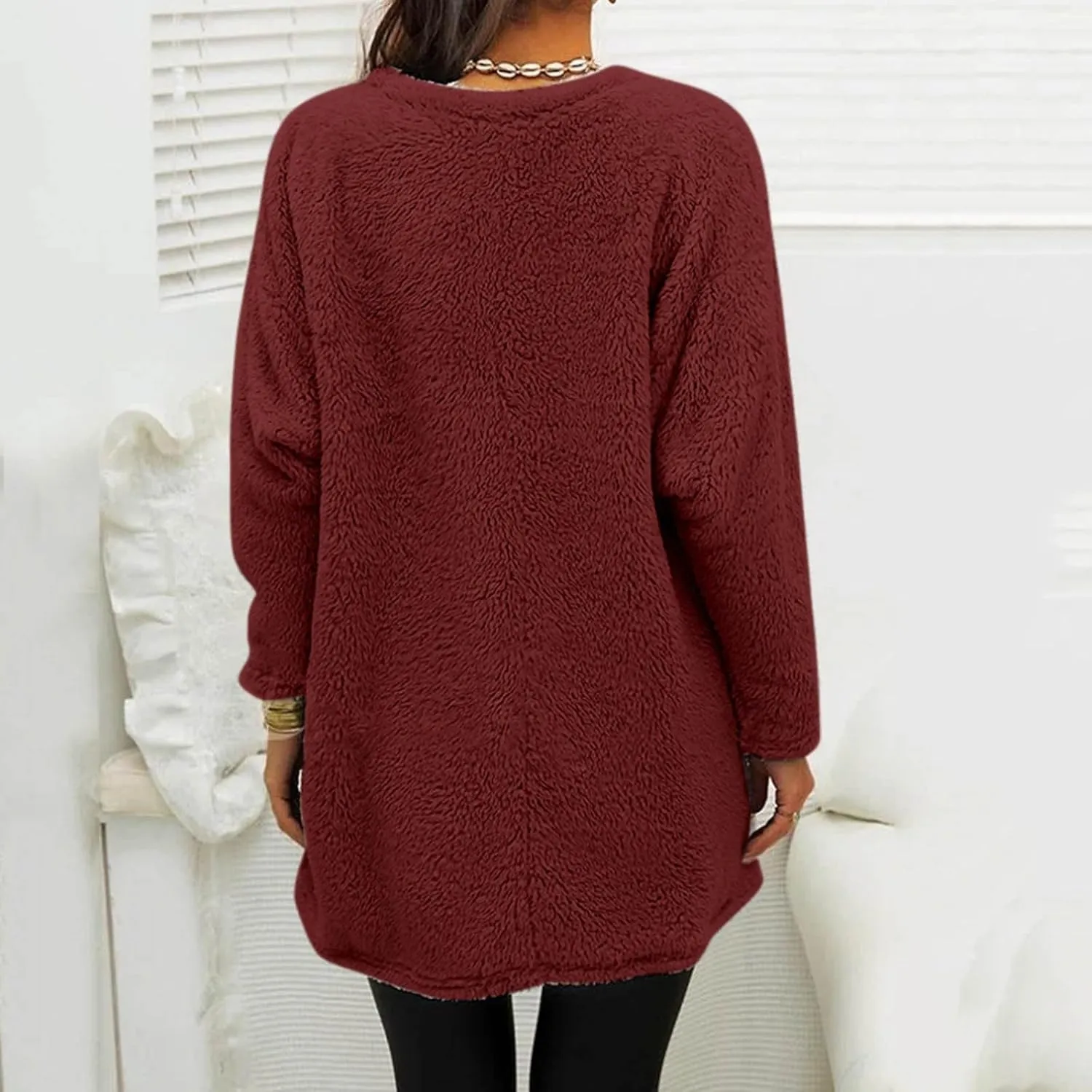 Women's Sweatshirts Fuzzy Fleece hoodie Crew Neck Long Sleeve Sherpa Pullover Tops Warm Soft Winter Fall Blouse