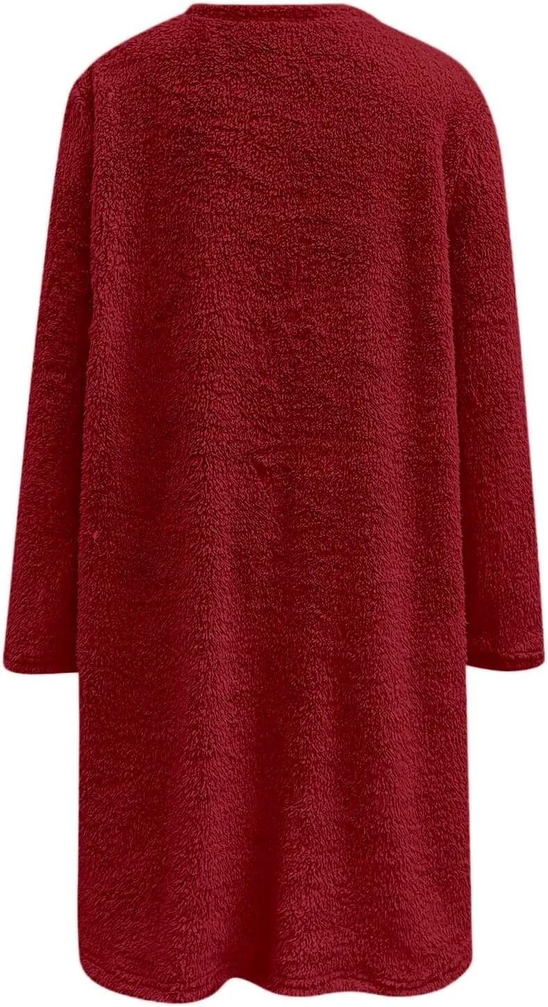 Women's Sweatshirts Fuzzy Fleece hoodie Crew Neck Long Sleeve Sherpa Pullover Tops Warm Soft Winter Fall Blouse