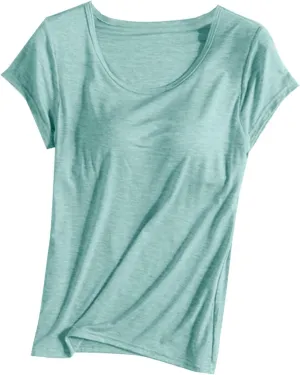 Women's T Shirt with Built-in Bra Short Sleeve Shirts Padded Active Tee Comfy Athletic Shelf Bras Yoga Workout Shirt