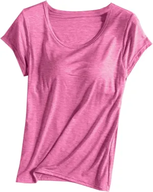 Women's T Shirt with Built-in Bra Short Sleeve Shirts Padded Active Tee Comfy Athletic Shelf Bras Yoga Workout Shirt