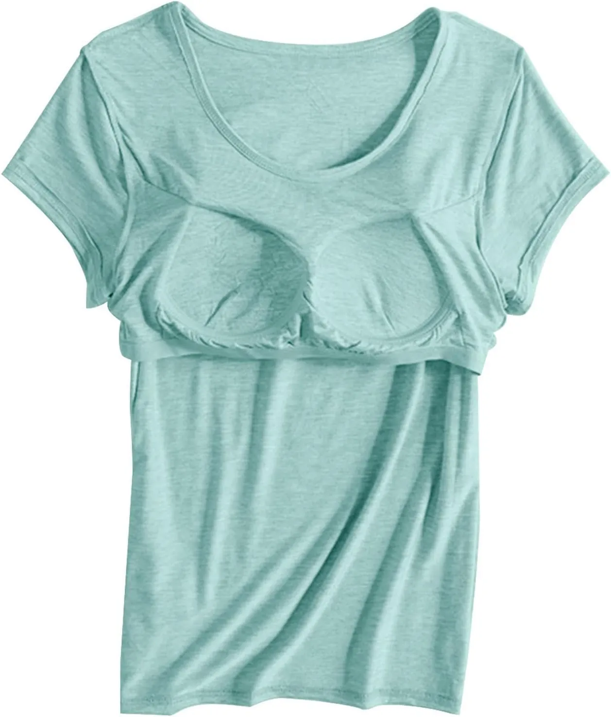 Women's T Shirt with Built-in Bra Short Sleeve Shirts Padded Active Tee Comfy Athletic Shelf Bras Yoga Workout Shirt