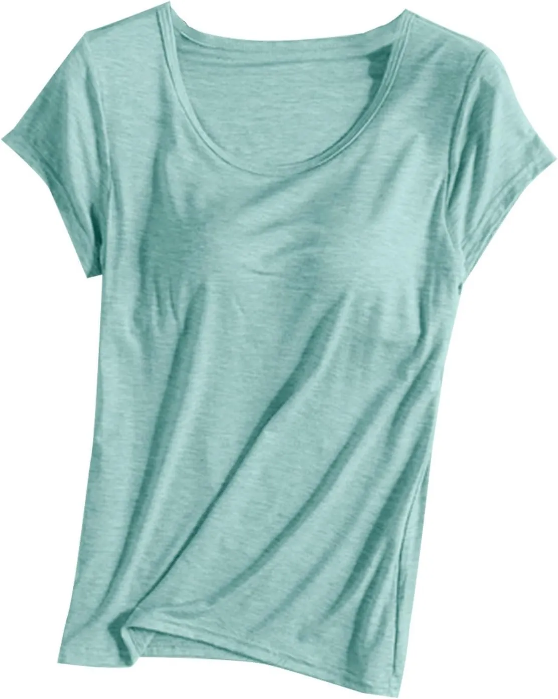 Women's T Shirt with Built-in Bra Short Sleeve Shirts Padded Active Tee Comfy Athletic Shelf Bras Yoga Workout Shirt