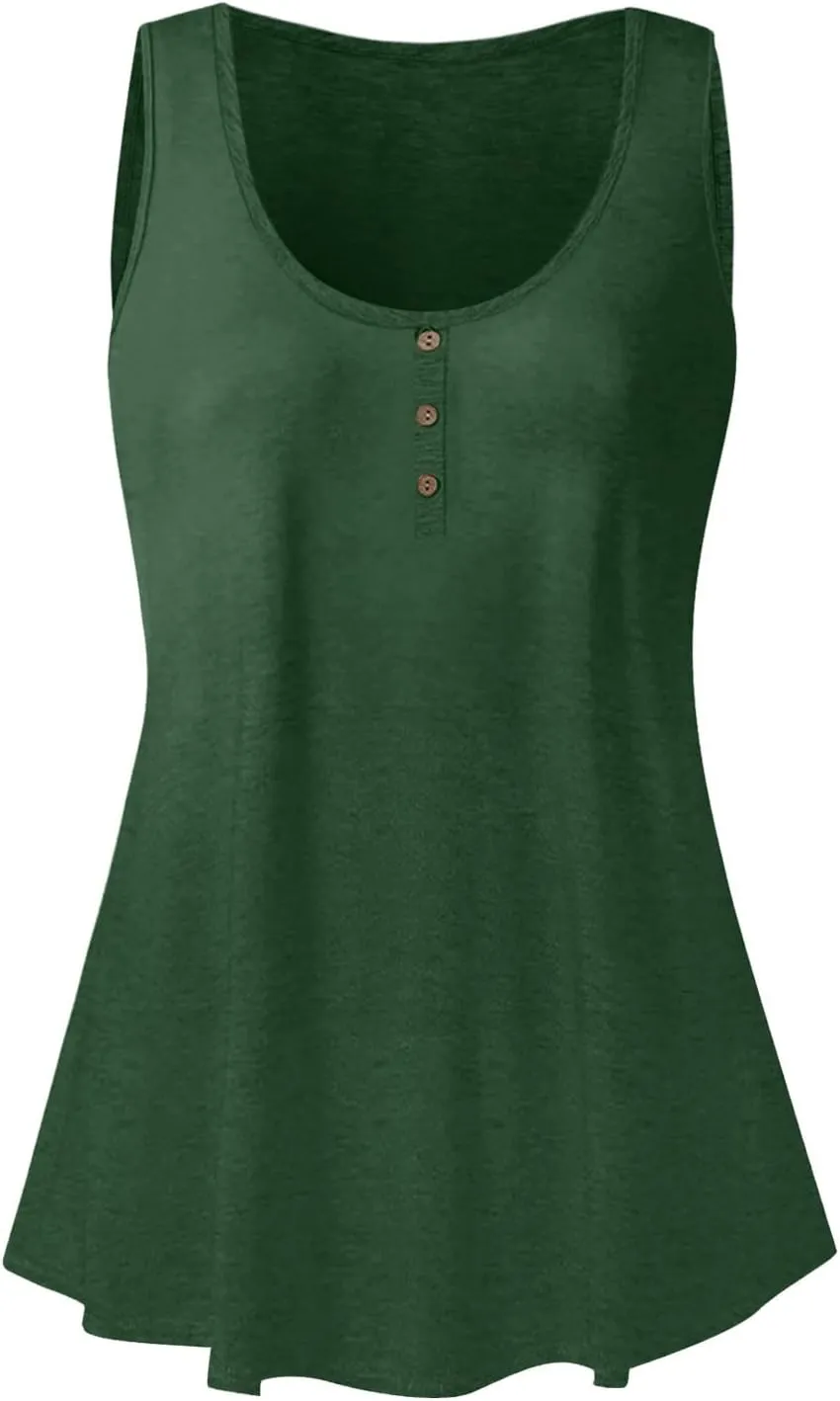 Womens Tank Top Loose Fit Casual Crew Neck Sleeveless Button T Shirts Plus Size 4Th of July Summer Tops